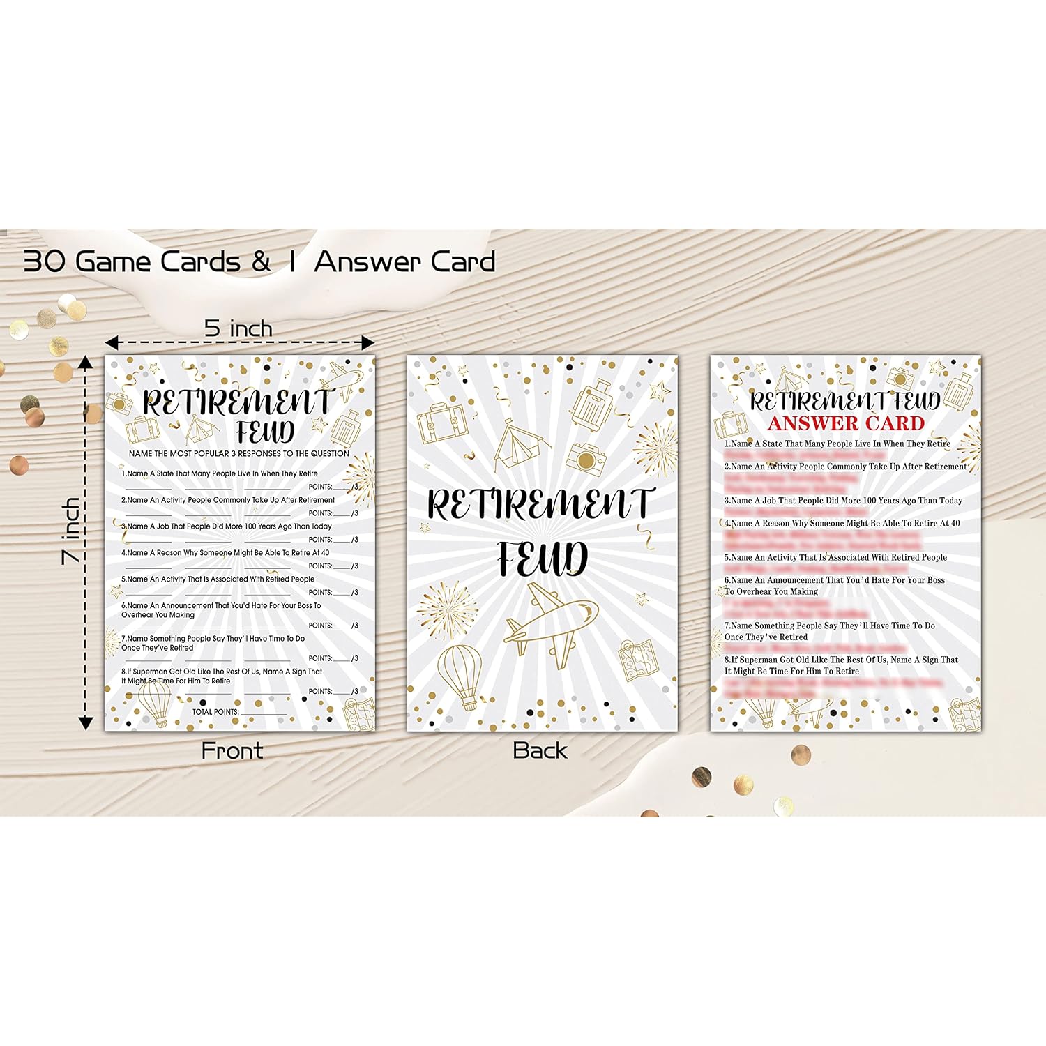Retirement Party Games, Retirement Feud Co-Worker Retirement Party Game Card, Gold Foil Retirement Party Ideas Activities Supplies Decorations(30 Game Cards & 1 Answer Card) - A06