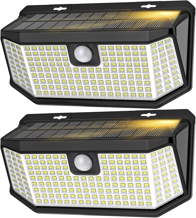 2 Pack 182 LED Solar Motion Sensor Lights 2500LM IP65 Waterproof Outdoor Security Lights