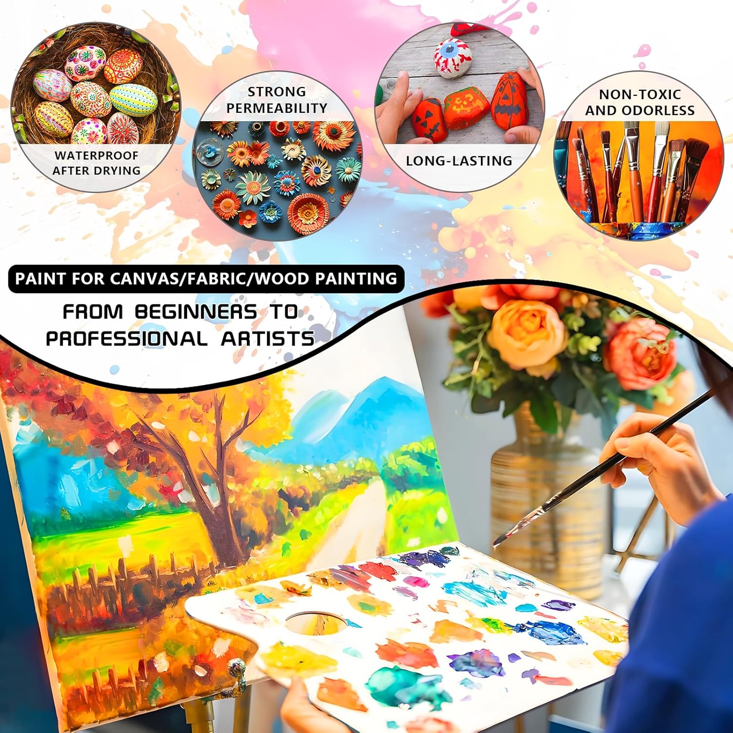 Orange Acrylic Paint, Professional 7 Fl Oz Paints For Canvas Painting, Premium Art Craft Paint For Glass, Rocks, Canvas, Wood, Ceramics, Fabrics, Leather - Art Supplies (Orange, 7 Fl Oz)