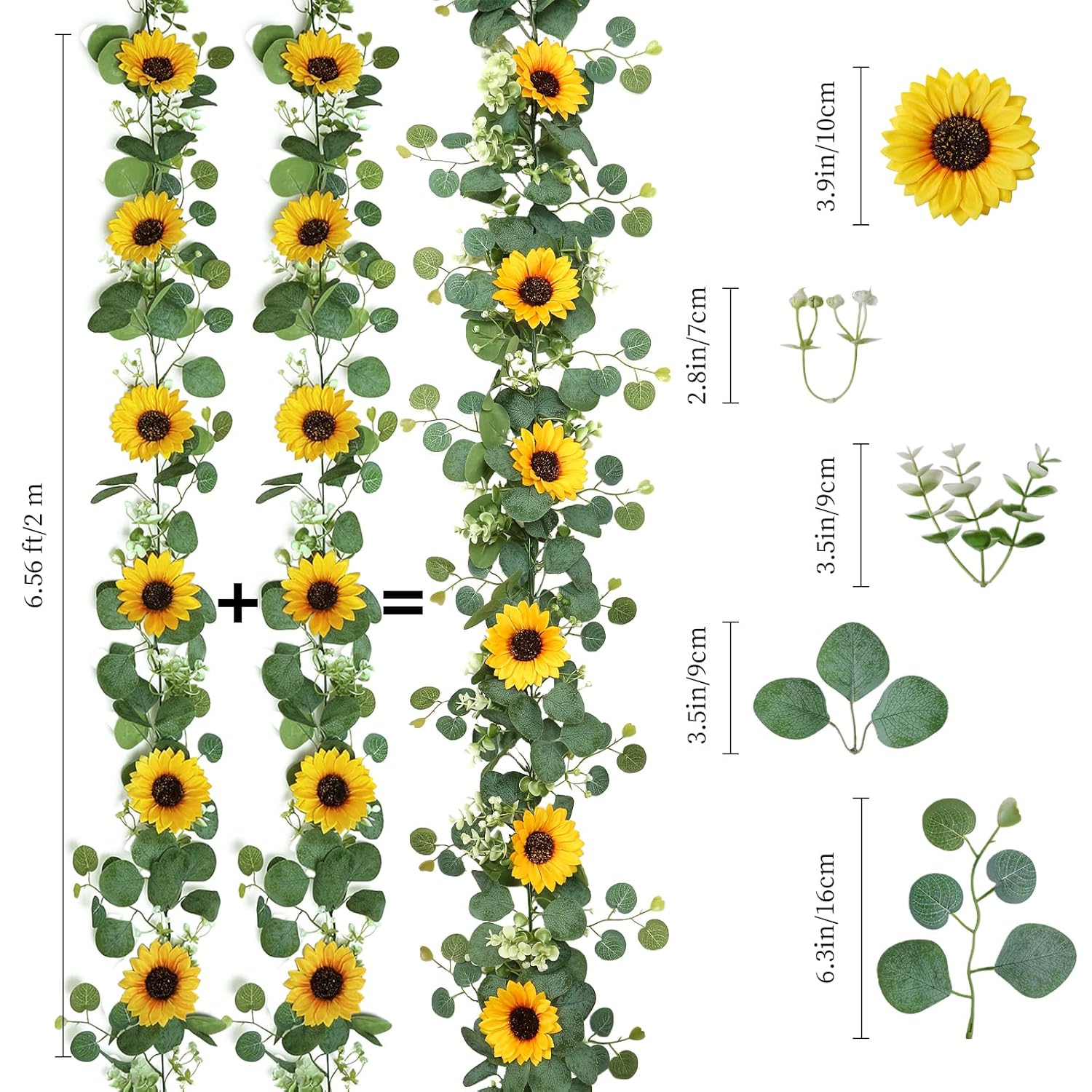 Artificial Sunflower Garland, 2 Packs 6Ft Silk Sunflowers Vines Hanging Flowers Garland With Green Leaves For Party Baby Shower Birthday Wedding Room Decor
