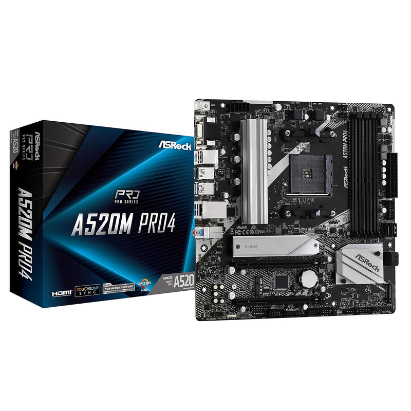 ASRock A520M Pro4 AMD Ryzen 3000/4000 Series (Soket AM4) Compatible with A520