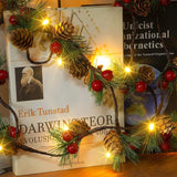 Pine Cone Christmas String Lights, Total 6.5Ft 20Led Battery Operated Christmas Garland With Red Berry Pine Cone Fairy S