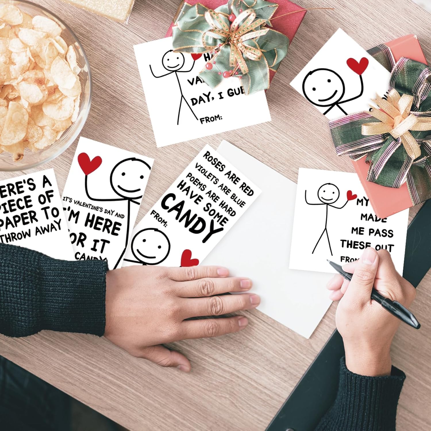 Funny Kids Valentines Day Cards, Humorous Stick Figure Designs, Diy Cut-Outs With Blank Back For Messages – Perfect For School Exchanges, Parties, And Friends