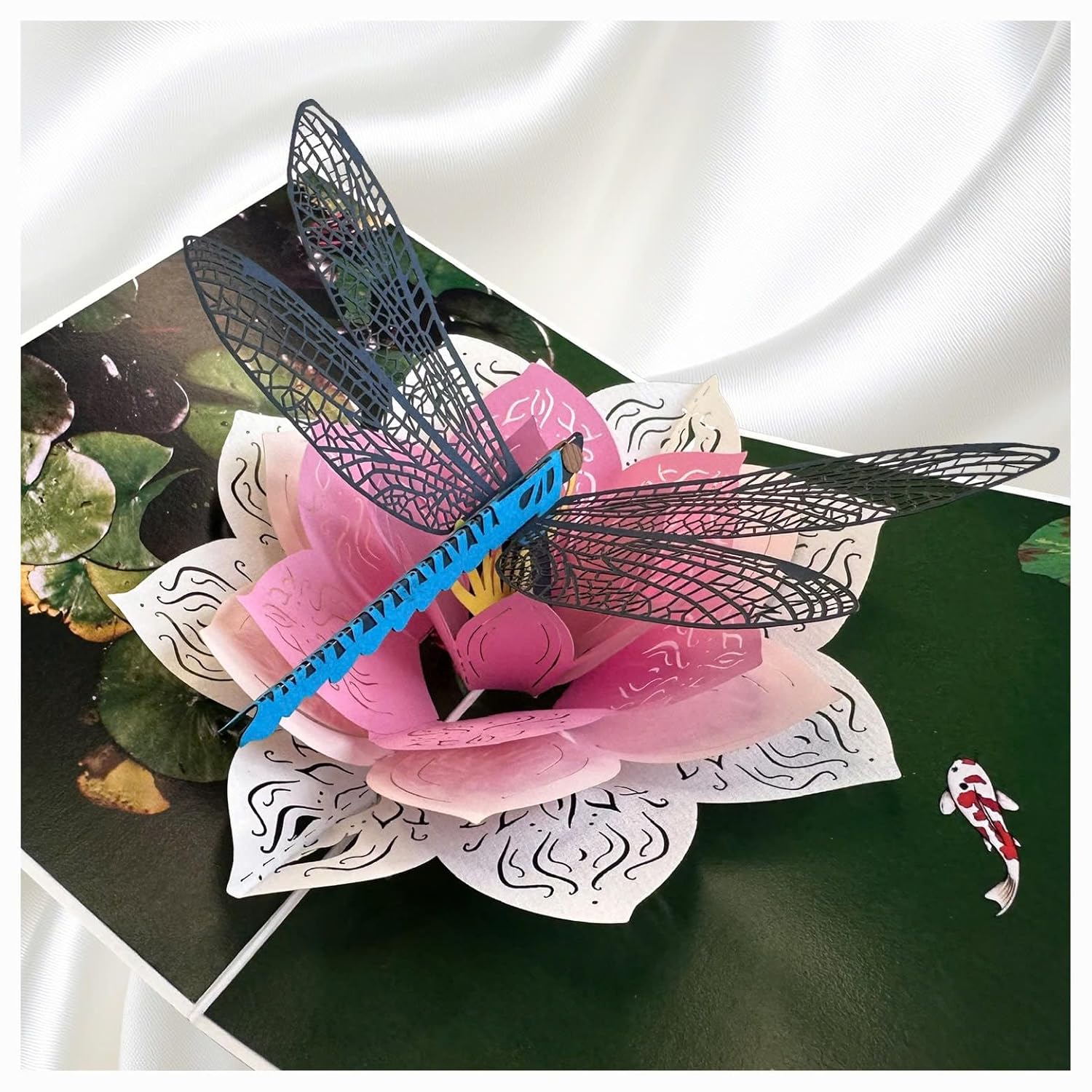 Birthday Cards, Dragonfly And Lotus Flower, 3D Birthday Cards For Women, Happy Mother'S Day, Valentine'S Day, Sympathy & All Occasion Pop-Up Card, Unique Dragonfly Gift For Mom, Wife, Sister, Grandma, Daughter, Girlfriend, Includes Envelope & Note Card