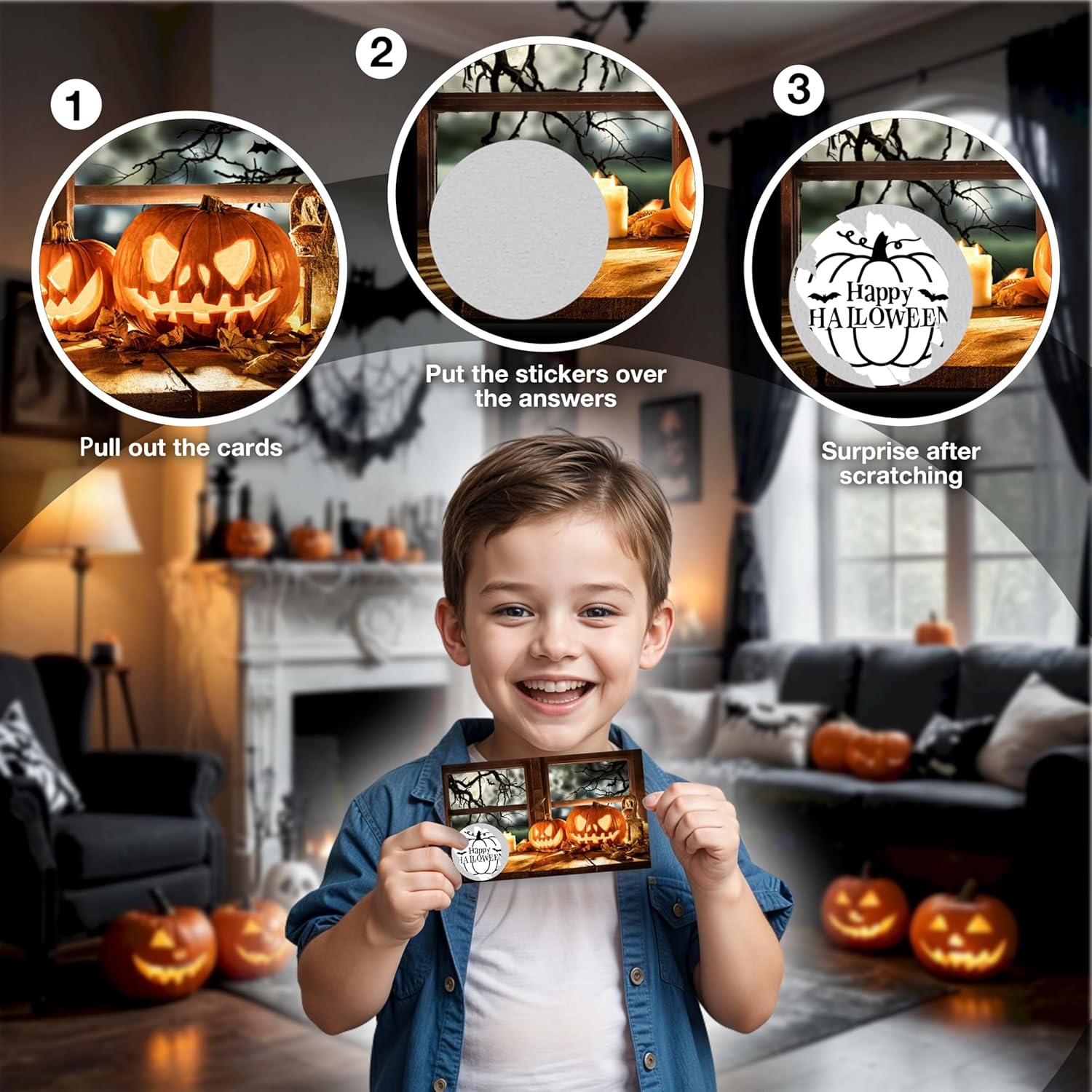 Halloween Scratch Off Cards (50 Pack), Halloween Scratcher Tickets, Spooky Party Game For Wedding Baby Shower Birthday Supplies Decorations - A01