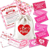 Valentine'S Day Pass The Bag Game -44 Fun Game Cards & 1 Heart - Print Canvas Bag - Valentine'S Party Games For Teens & Adults - Date Night Icebreaker, Home & Office Party Activity & Supplies - A01