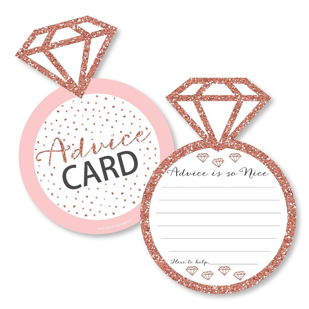Big Dot of Happiness Bride Squad - Ring Wish Card Rose Gold Bridal Shower or Bachelorette Party Activities - Shaped Advice Cards Game - Set of 20