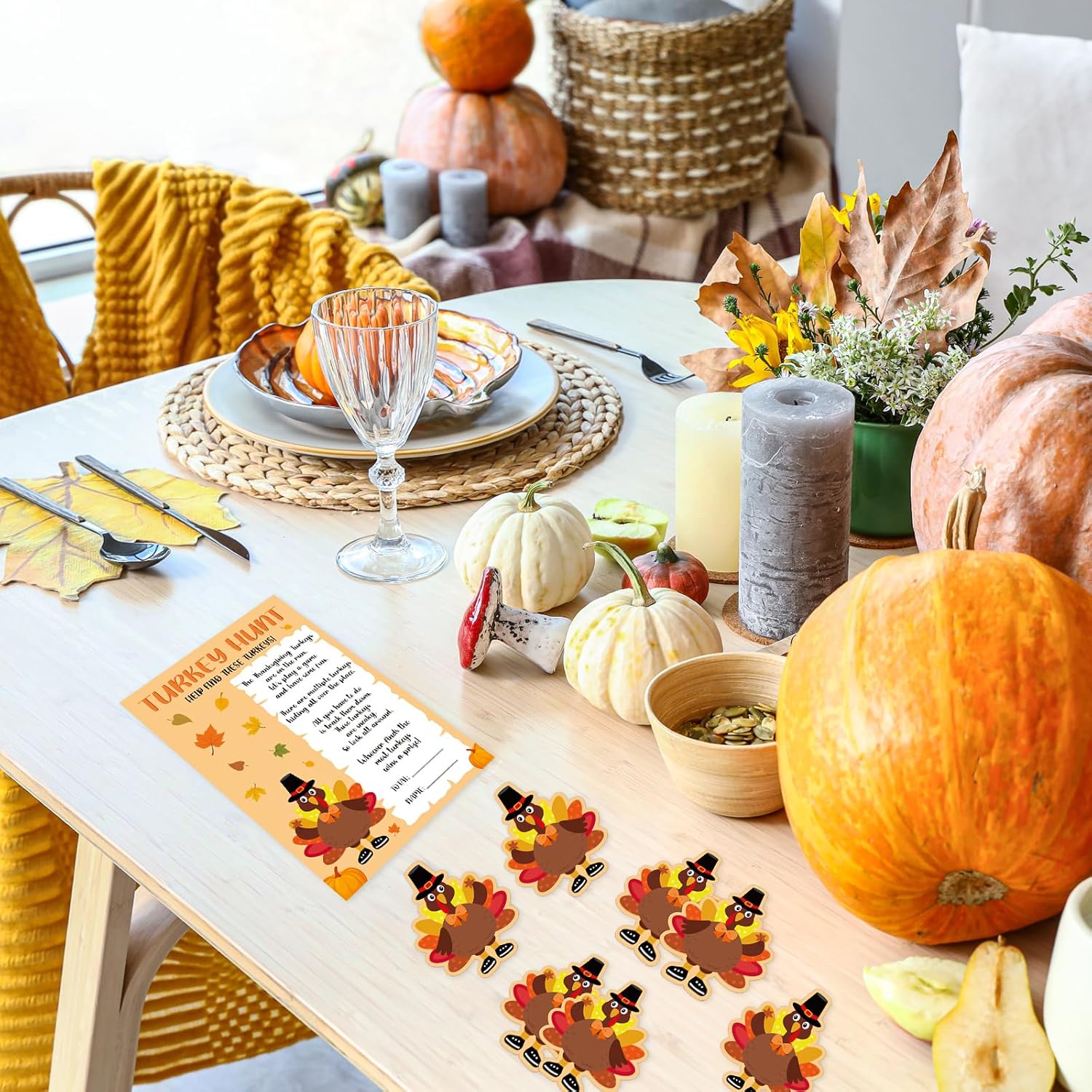 Thanksgiving Games For Family Adults Office Large Groups Party, Turkey Hunt Game, Fall Families Classroom Activities With 50 Paper Turkeys - 25 Players (Turkey Hunt)