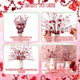 2 Set Valentine'S Day Decorations Valentine'S Day Flowers Berry Picks Stems And Vase Floral Berry Picks Branches Artificial Flower Red Pink Heart Stems Vase Gifts For Irish Table Centerpiece