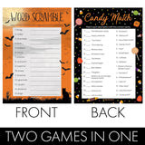Halloween Party Games – Word Scramble And Candy Match 2 Game Bundle, 25 Dual-Sided Cards For Kids, Adults, Classrooms, And Fall Events