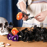 12 Pcs Halloween Black Faux Rose Artificial Flowers With Skull Skeleton Hand Purple Flower Bouquets Black Eucalyptus Leaves Branches Set Fake Rose For Halloween Party