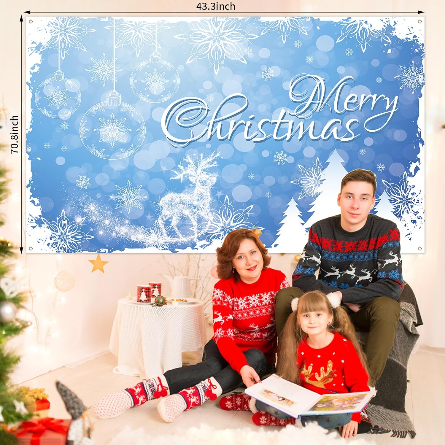 Christmas Snowflake Balloon Garland Arch Kit With Snow Backdrop Banner Pearl Blue White Metallic Silver Latex Balloons Polt Dot Snowflake Confetti Winter Xmas New Year Party Decoration Supplies