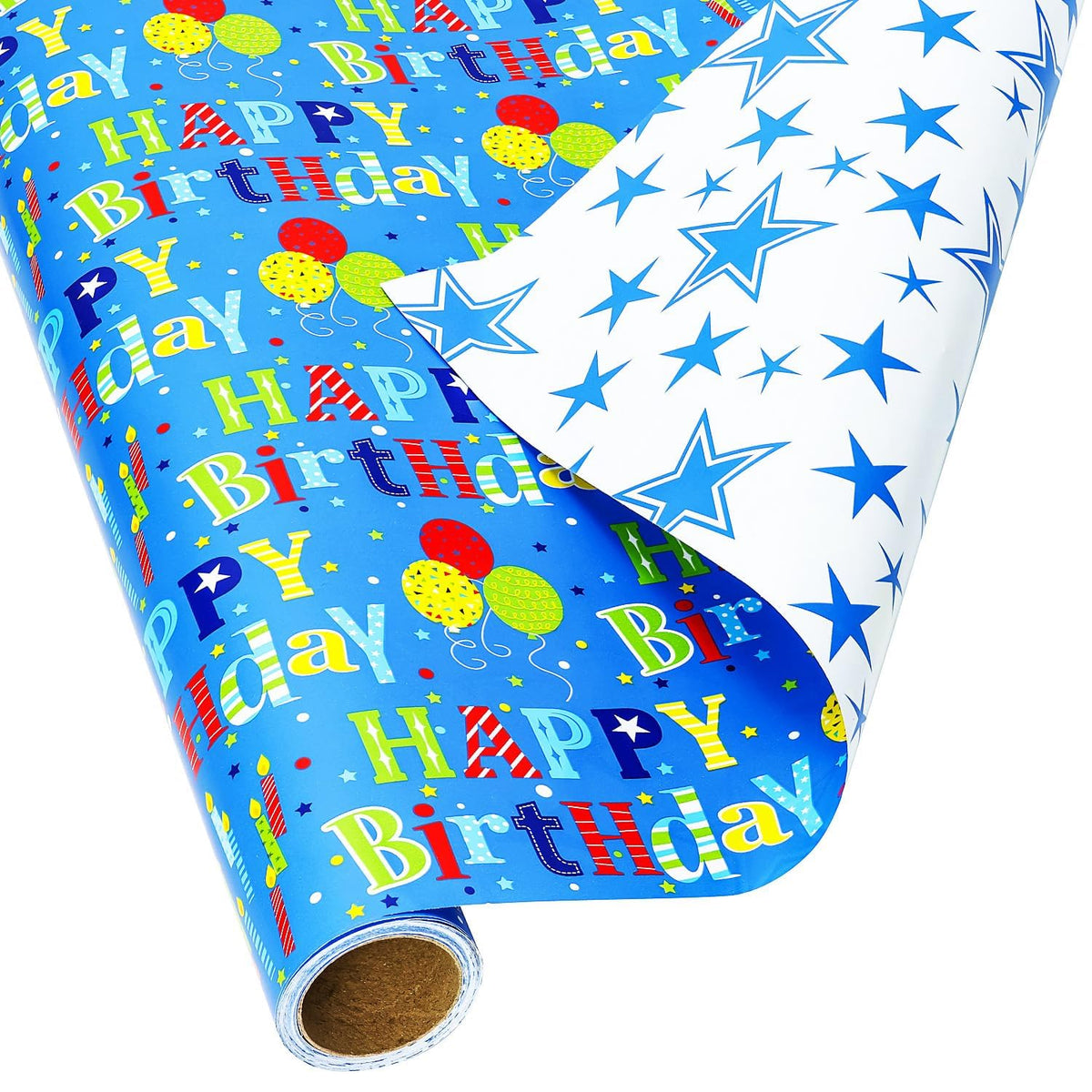 Reversible Birthday Wrapping Paper For Boys Girls Kids Adults Baby Shower - Colorful Happy Birthday Gift Wrap Paper For Party - Gift Wrapping Paper Roll, 17.7 Inch X 33 Feet, High Gloss