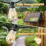 100FT Solar ST38 String Lights Waterproof Remote Timer USB & Solar Powered Patio Lights