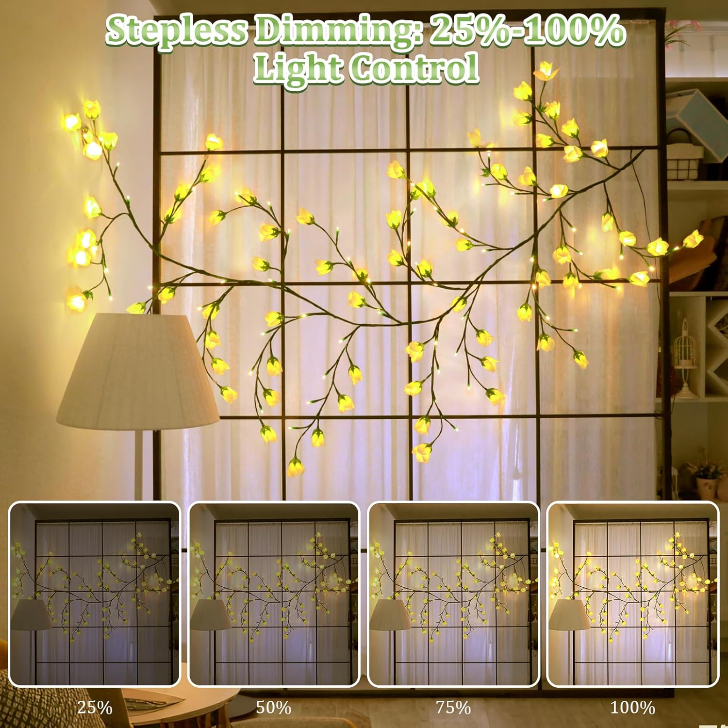 Enchanted Willow Vine Lights With Lily Of The Valley Artificial Flowers,6Ft 96 Led Tree Branch Lights For Wall,8 Modes Lily Of The Valley Lamp With Remote Timer,Christmas Decor For Bedroom Home