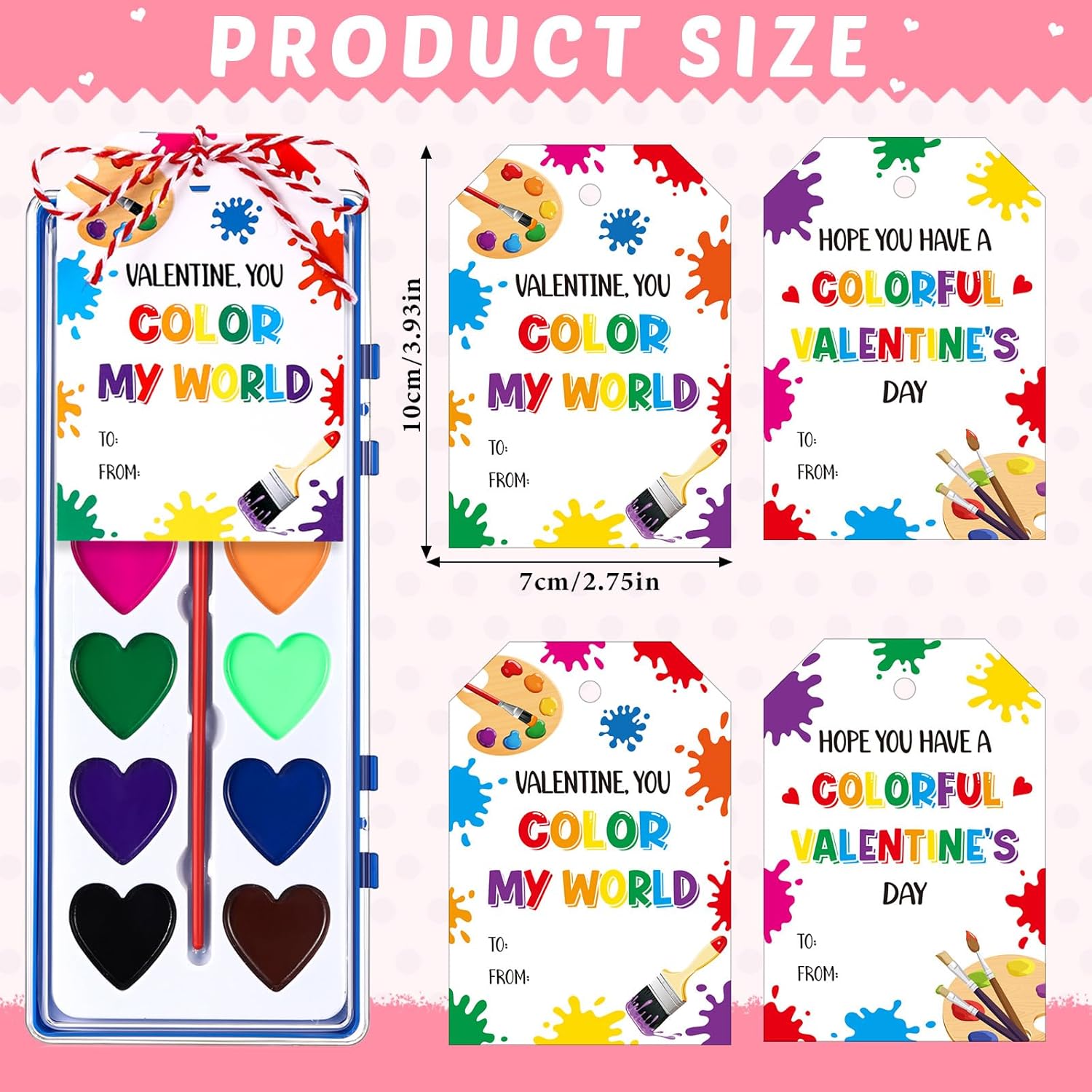 24 Pack Valentines Day Watercolor Paint Sets Gifts Washable Watercolor Paintings With Card And 20 Meters Red Rope For Art Gifts Exchange Bulk