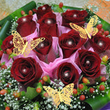 100 Pack Pink Red Roses Artificial Flowers Heads Foam Fake Rose Butterfly Diamond Pins For Diy Holiday Wall Bridal Shower, Wedding Bouquet Decoration (Red)