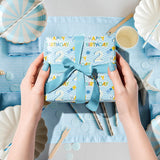 2St Birthday Wrapping Paper Roll - Blue Happy Birthday With Balloon Gift Wrap Sheets For Kids Boys Baby Shower Party Decoration Celebration Total 28.5Sq.Ft