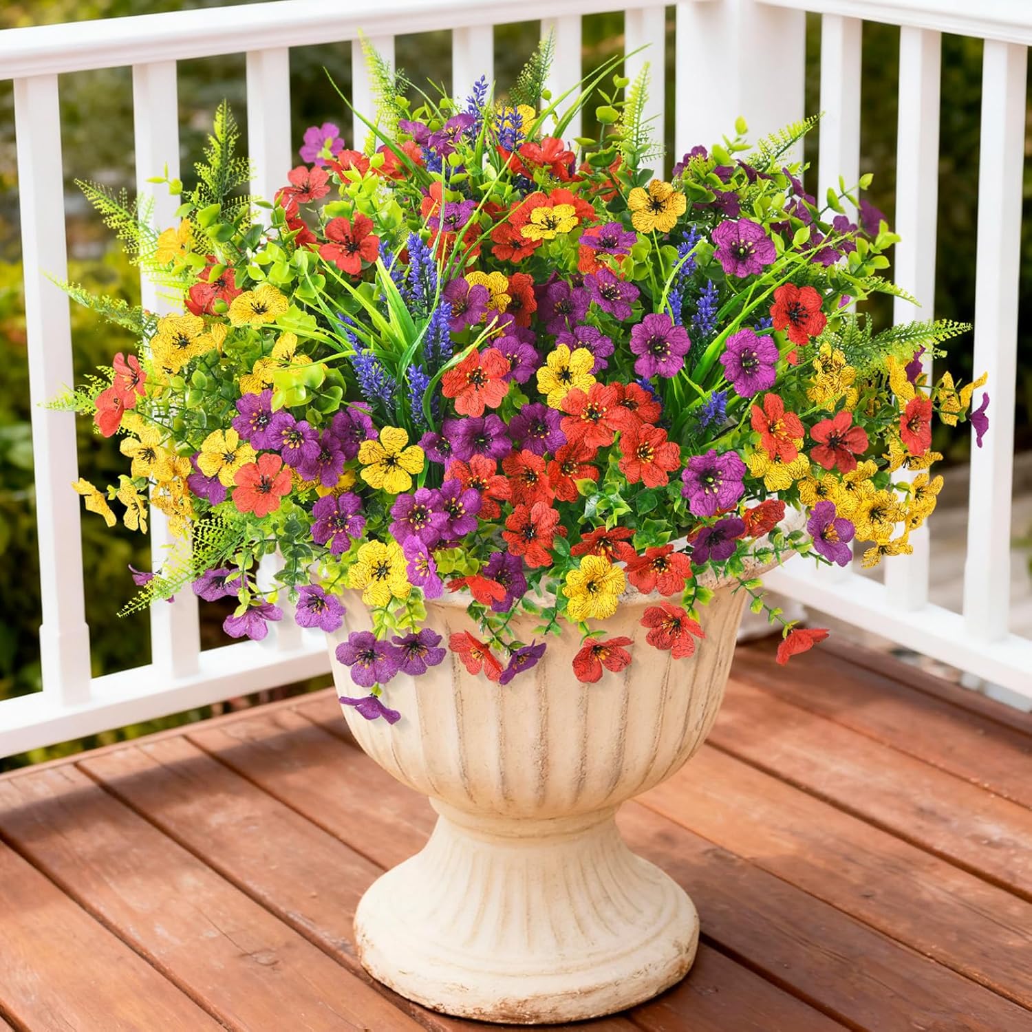 Artificial Fake Flowers Plants Outdoors Spring Decor, Faux Flowers Silk Daisy Eucalyptus Plants Uv Resisitant For Outside Planter Pot Front Porch Garden Patio Decoration(12 Bundles)