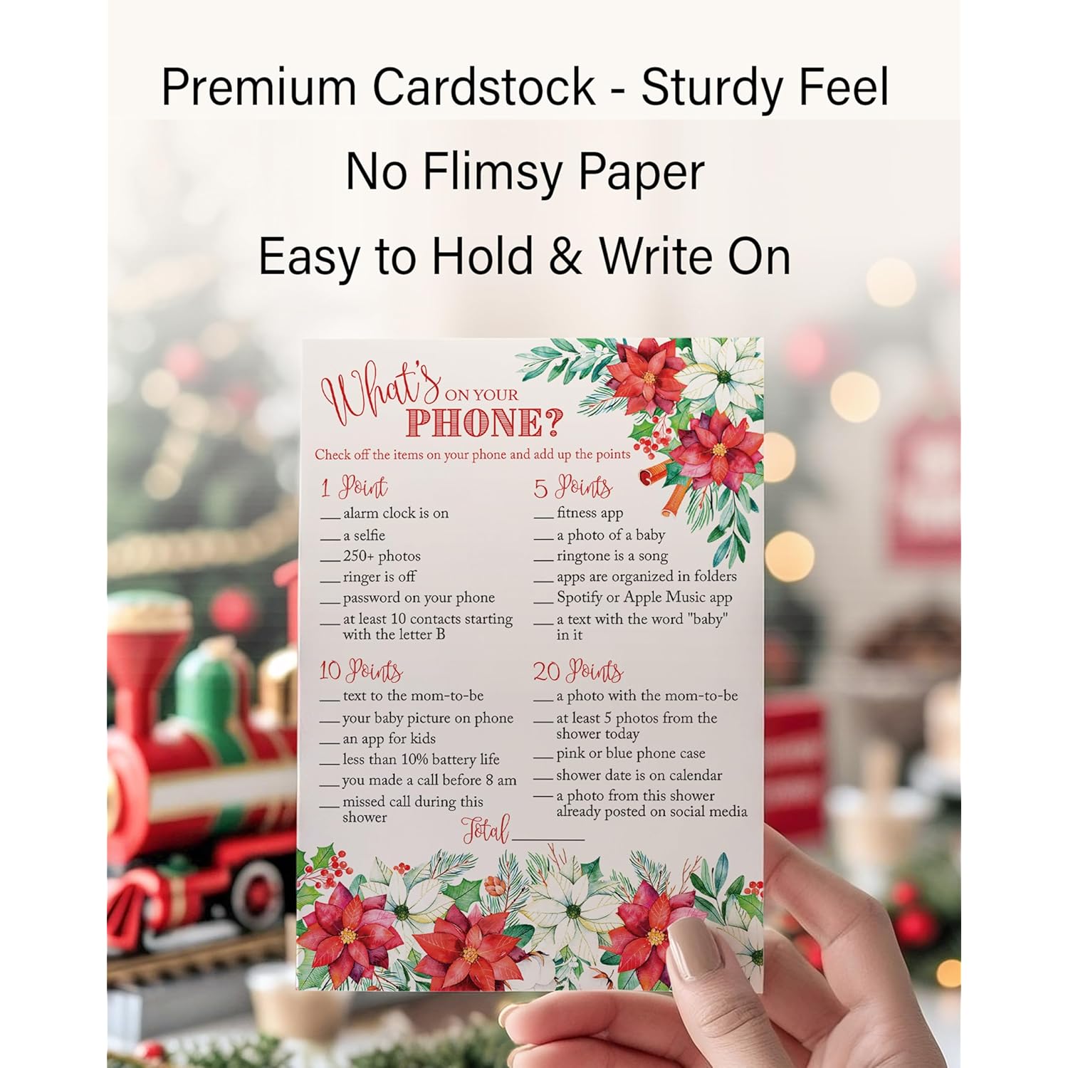 Christmas Baby Shower Game “What’S On Your Phone” – Pack Of 25 Cards – Fun Holiday Baby Shower Activity, Winter Baby Shower Games For Guests Xmas Birthday G770-Phn