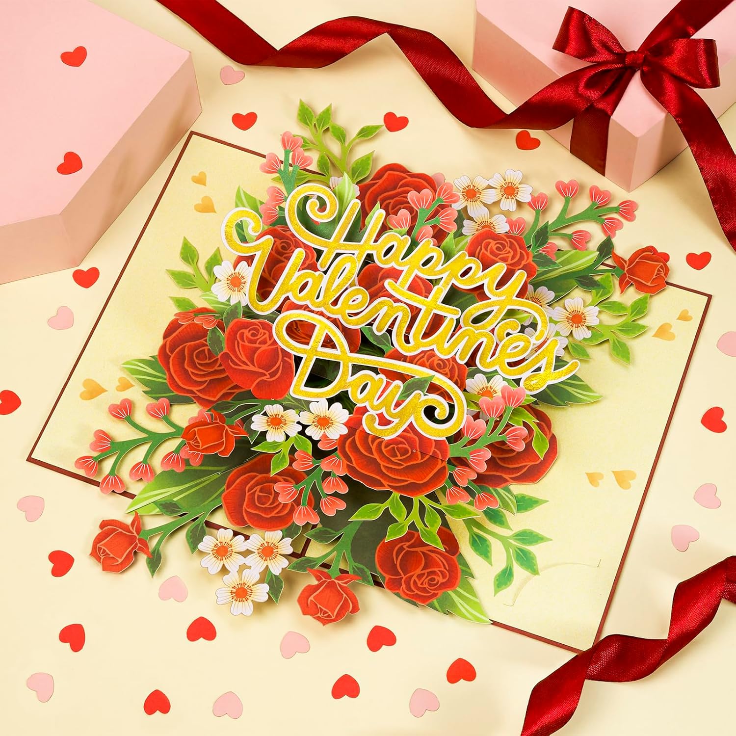 Floral Valentines Day Pop Up Card, For Love, All Occasion, Just Because, Gift For Her, Girlfriend, Women, Wife, Grandma, Crush, 5X7 - Includes Envelope And Message Note