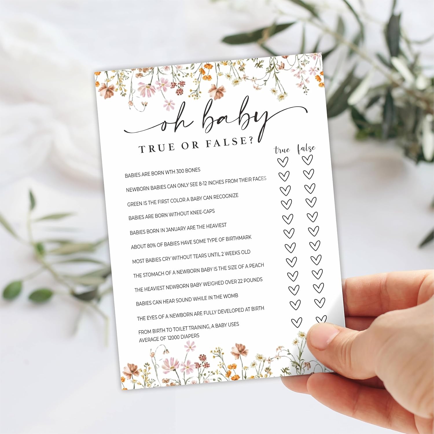 Baby Shower Game Cards,30 Double-Sided Game Cards & 1 Answer Cards, Baby Announcement, Oh Baby! Ture Or False Game Cards, Spring Flower, Gender Reveal Party Favor, Activity - C07