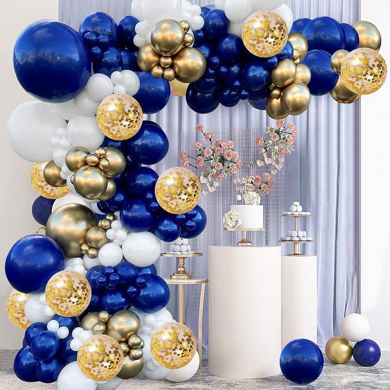 Navy Blue Gold Balloons Garland Kit, 131 Pcs Navy Blue Gold White Conf