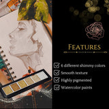 Golden Artistry: 6 Metallic Watercolor Paints Including Lustrous Gold For Professional Artwork