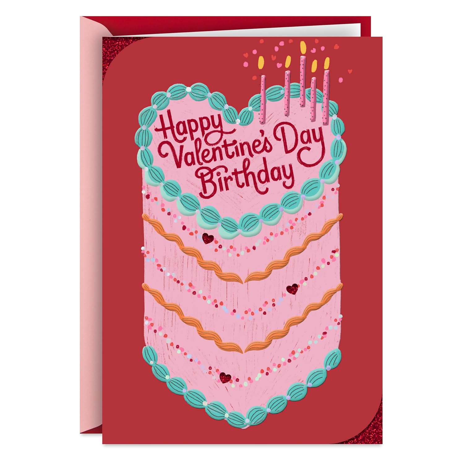 Hallmark Valentines Day Birthday Card (Twice the Love, Heart Cake) for Friends, Family, February 14th