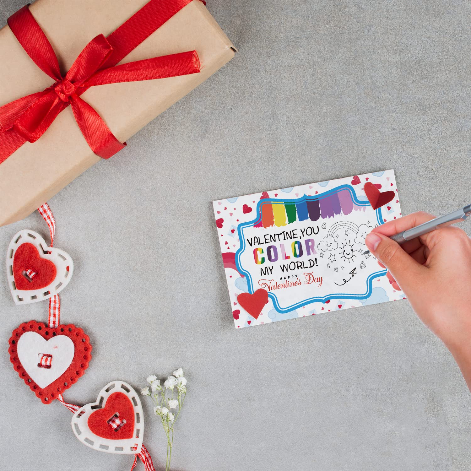 30 Valentine Cards, Printed Color My World Valentines, Valentine'S Card With Watercolor Paint, Valentines Day Family Activities Crafts(A06D)