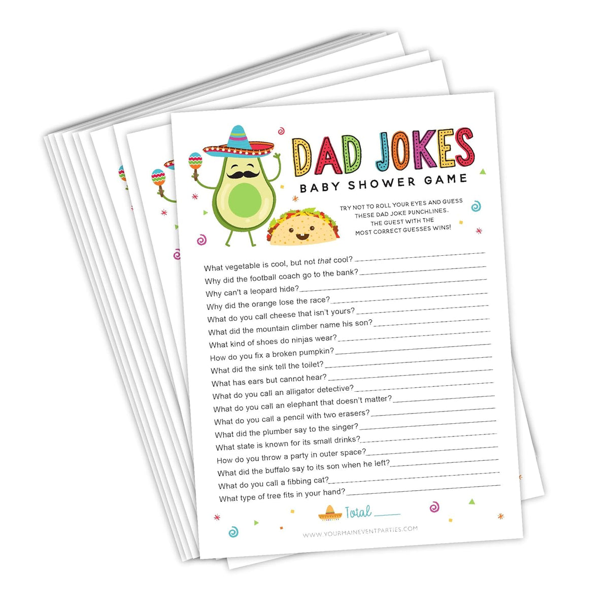 50 Pack Fiesta Baby Shower Games, Fun Dad Joke Game, Great For Baby Shower, Baby Sprinkle, Or Any Party!