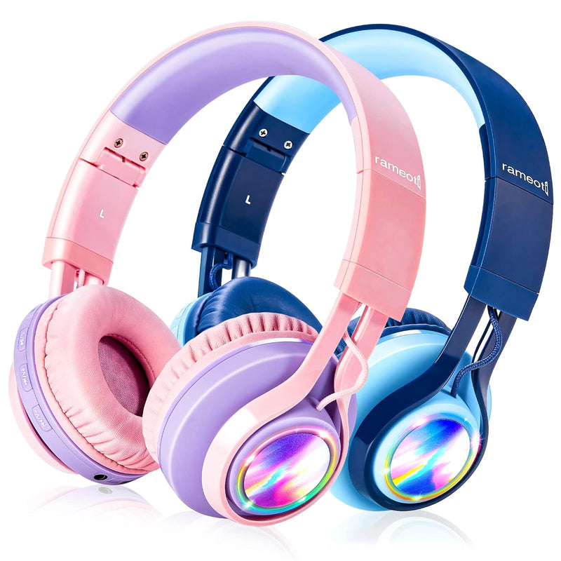 Kids Bluetooth Headphones 2 Pack With Colorful Led Lights, Bluetooth Headphone