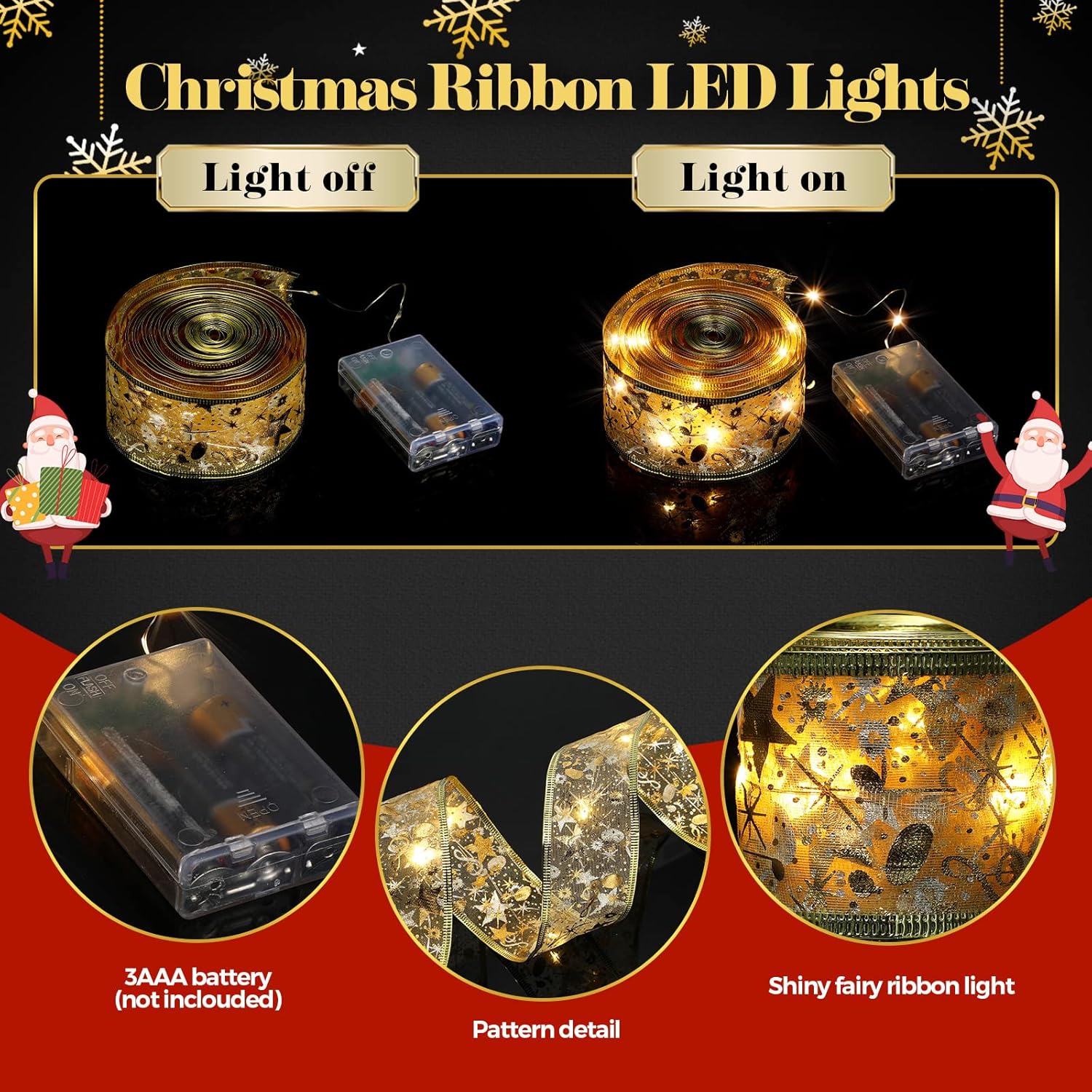 4 Pcs 79Ft Christmas Ribbon Lights Christmas Tree Decorations 240 Led Lights Fairy Lights Xmas Ribbon Battery Powered Op