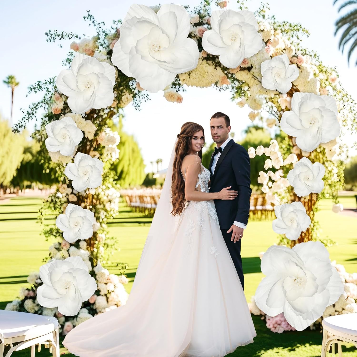 Giant Paper Flowers Artificial Large Paper Flower Decoration For Handcrafted Wall Backdrop Christmas Mexican Wedding Graduation Bridal Shower Birthday Party Supplies(White,12 Pcs)