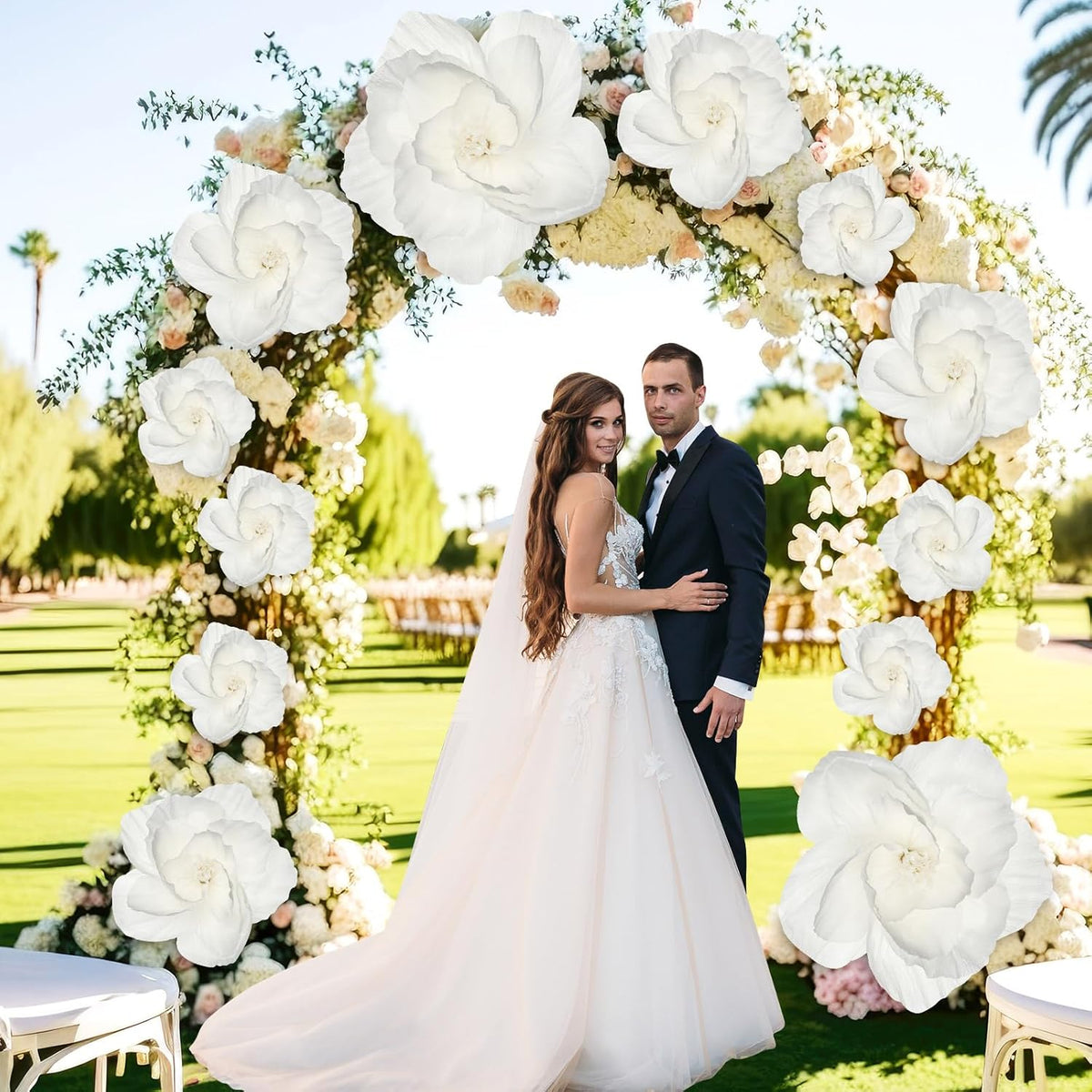 Giant Paper Flowers Artificial Large Paper Flower Decoration For Handcrafted Wall Backdrop Christmas Mexican Wedding Graduation Bridal Shower Birthday Party Supplies(White,12 Pcs)