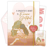 Gold Glitter Foil 5X7In Handmade Individual Mothers Day Card From Daughter With String And Die-Cut Heart Charm, Matching Envelope And Stickers For Mom, Textured With Printed Message Inside