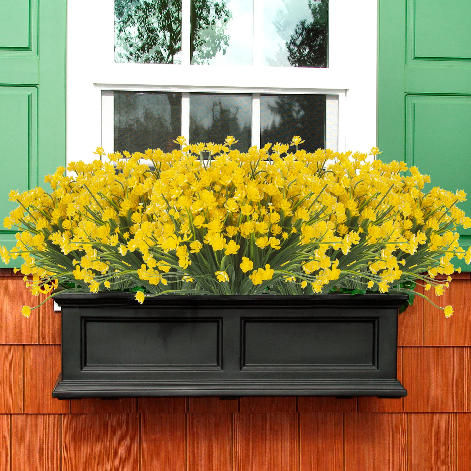 Artificial Fake Flowers, 12 Bundles Outdoor Uv Resistant Greenery Shrubs Plants Indoor Outside Hanging Planter Home Garden Décor (Yellow)