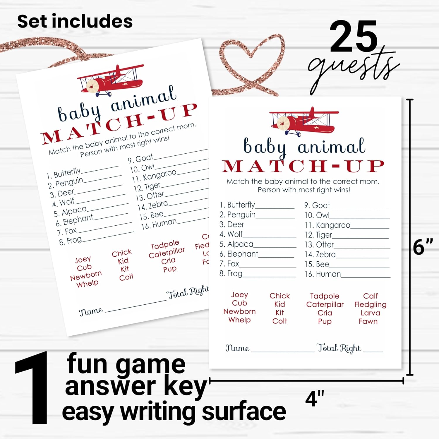Airplane Baby Shower Games For Boys - Guess The Baby Animal Activity - Fun Gender Reveal Game For Guests - Red And Blue Theme Favors - 25 Pack