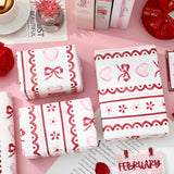 Valentine'S Day Wrapping Paper - Mini Roll - 17 Inch X 32.8 Ft Red Pink Stripe Heart Bow Gift Wrap Paper For Wedding Anniversary Party Diy Crafts