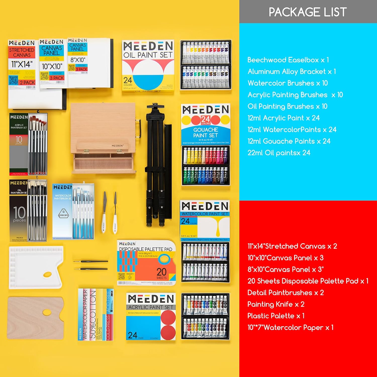 Professional Art Supplies - 142Pcs All-In-One Painting Kits For Adults, Beechwood Easel, Aluminum Alloy Bracket, 30 Quality Brushes, 96 Paints & Other Professional Art Supplies.