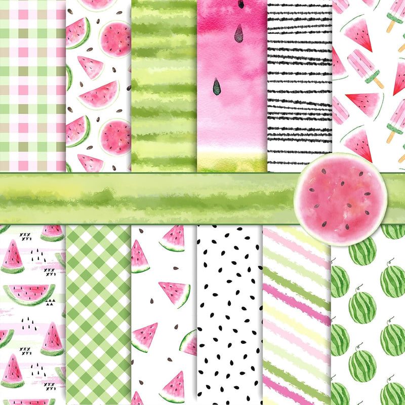 12 Design Watermelon Pattern Paper Pack 24 Sheet Watercolor Scrapbook Specialt