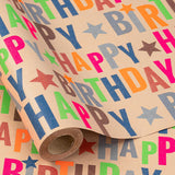 30" X 32.8' Birthday Wrapping Paper Large Kraft Paper Roll For Boys Girls, Jumbo Roll, Colorful Text Happy Birthday And Stars Design Craft Gift Wrap Great For Party, Holiday, 82 Sq. Ft.