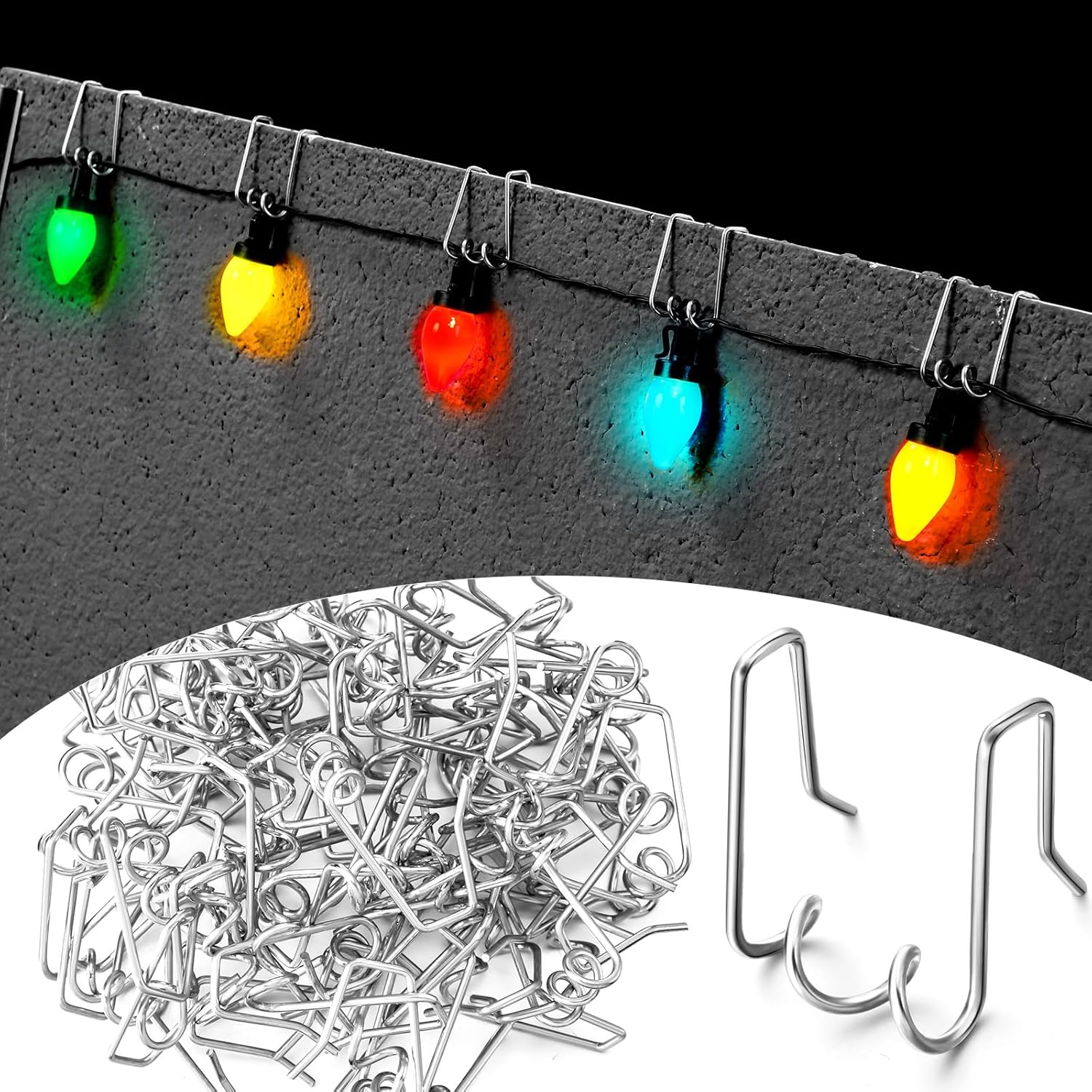 50 Pcs Gutter Light Hooks Outdoor Metal Gutter Clips Orkscrew Shaped Hanging String Lights Hooks For Christmas Halloween Decoration