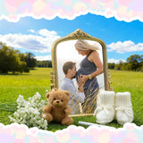 Pregnancy Announcement Mirror Newborn Cozy Shoes 12 Baby Breath Artificial Flowers Bear Doll And White Erasable Pen For Beach Photography Pregnancy Announcement Celebration
