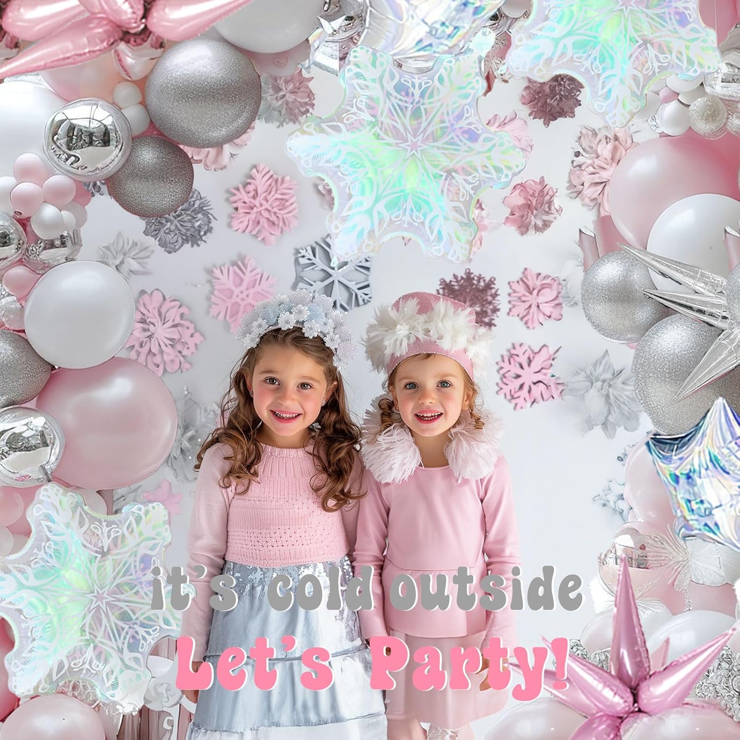 Pink And Silver Winter Balloon Garland Arch Kit 130Pcs With Snowflake Star Mylar Balloons For Girl 1St Birthday Party Pink Christmas Winter Wonderland Baby Shower Decorations