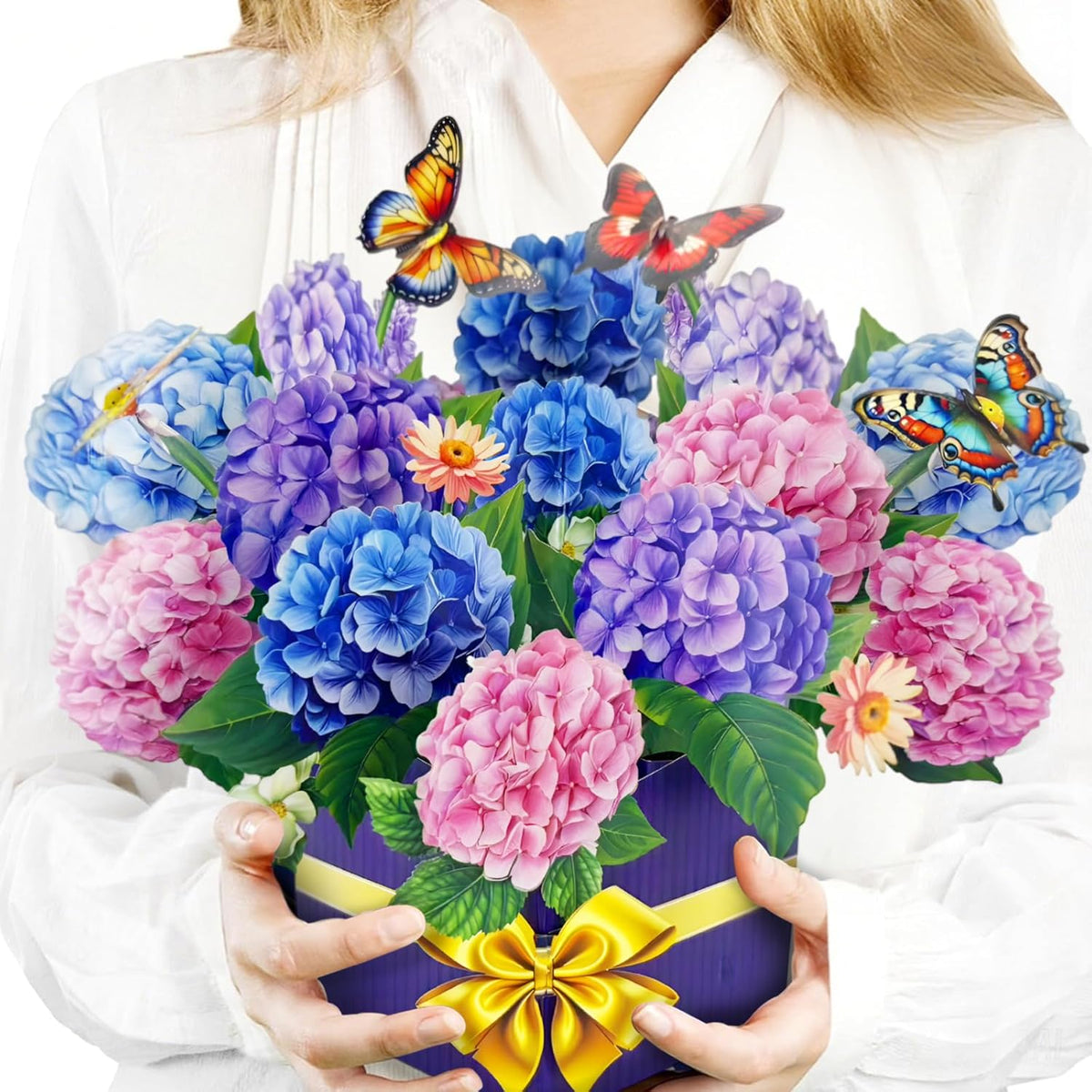 3D Pop-Up Greeting Card 1 Pcs, Birthday Card For Mom With Paper Flowers, Mother'S Day Gift Cards, Handmade Paper Flower Bouquet (Exquisite Hydrangea)