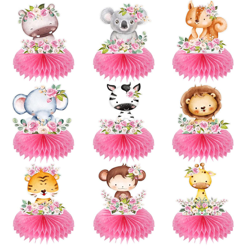 9 Pcs Pink Safari Centerpieces For Tables Pink Floral Safari Baby Show