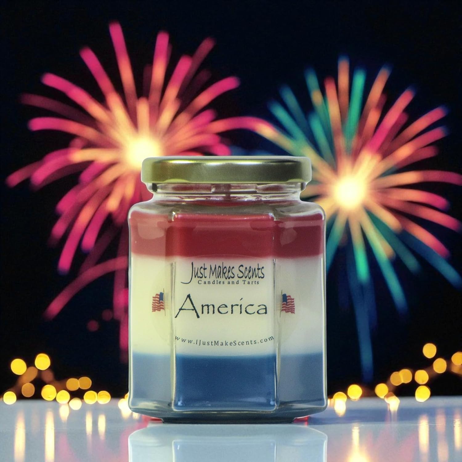 America - Patriotic Red, White & Blue Blended Soy Candle By - Great For Veterans Day, Memorial Day And Independance Day Decorations