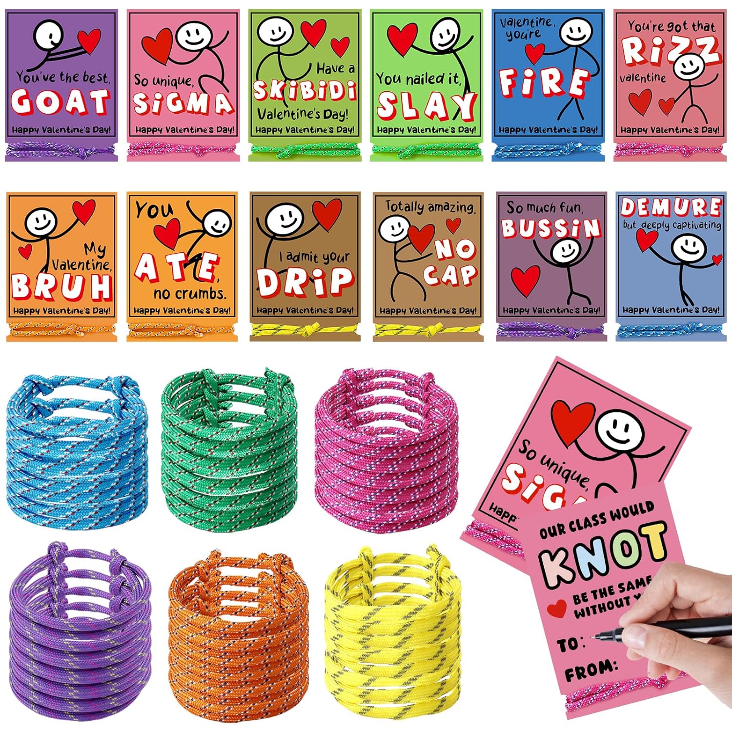 36 Pack Slang Words Valentine'S Day Cards With Friendship Knot Bracelets, School Valentines Day Gifts Bulk For Kid, Student, Tween, Teen, Girl, Boy From Teacher Classroom Exchange Party Favors