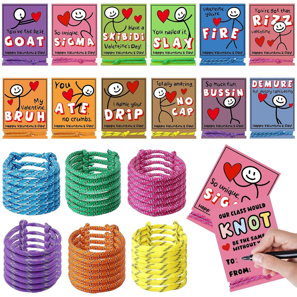 36 Pack Slang Words Valentine'S Day Cards With Friendship Knot Bracelets, School Valentines Day Gifts Bulk For Kid, Student, Tween, Teen, Girl, Boy From Teacher Classroom Exchange Party Favors